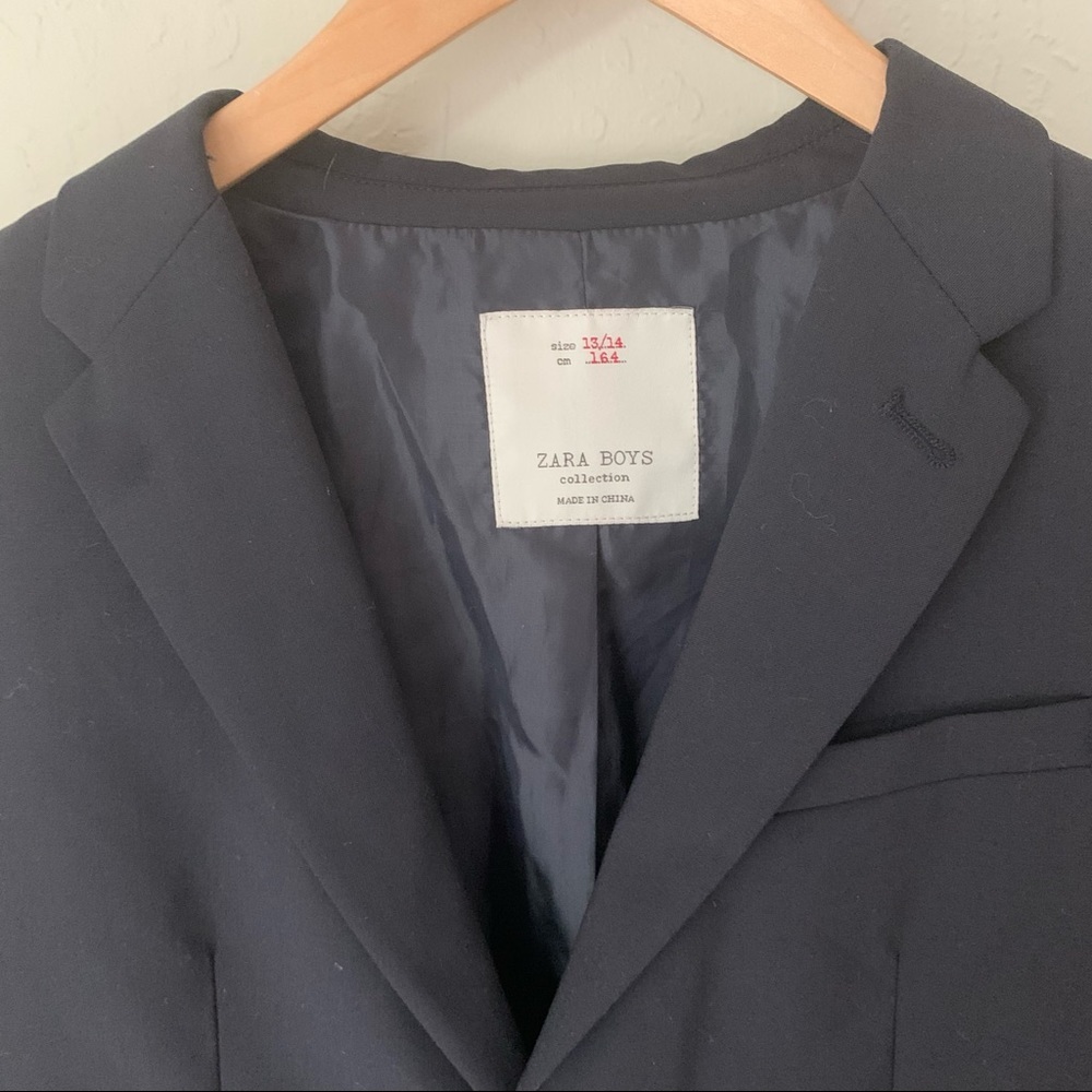 New ZARA Boys Blazer Blue Tailored Fit Wool Blend Traditional Holiday Size 13/14 - Picture 3 of 13
